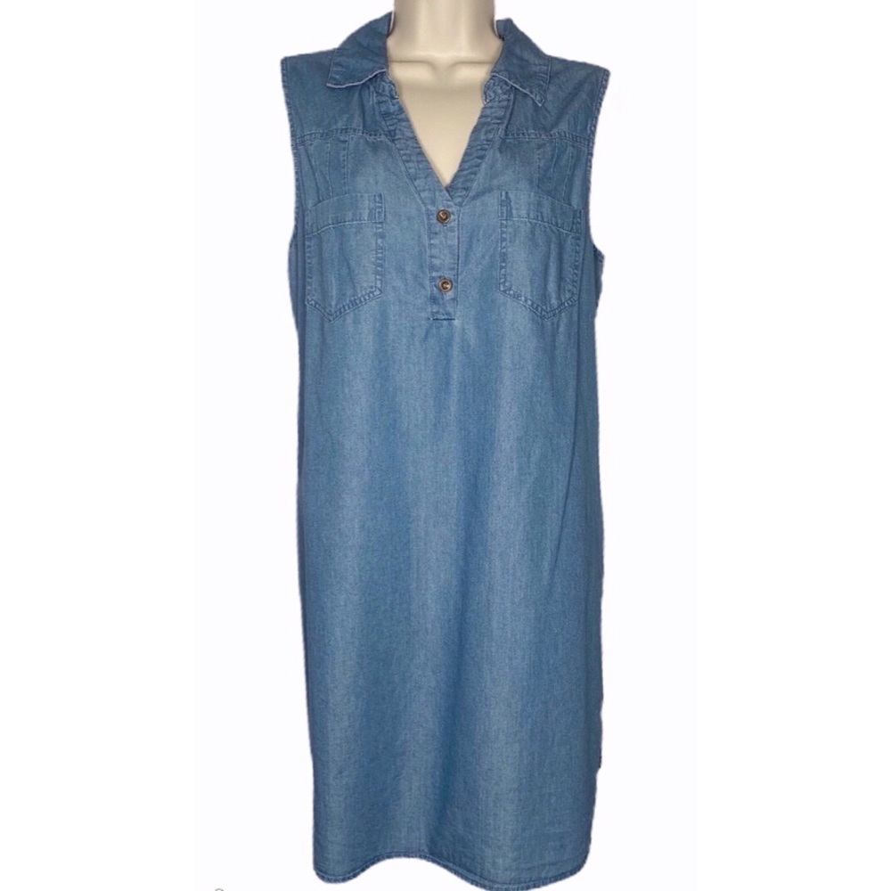 Red Camel Sleeveless Blue Chambray Dress